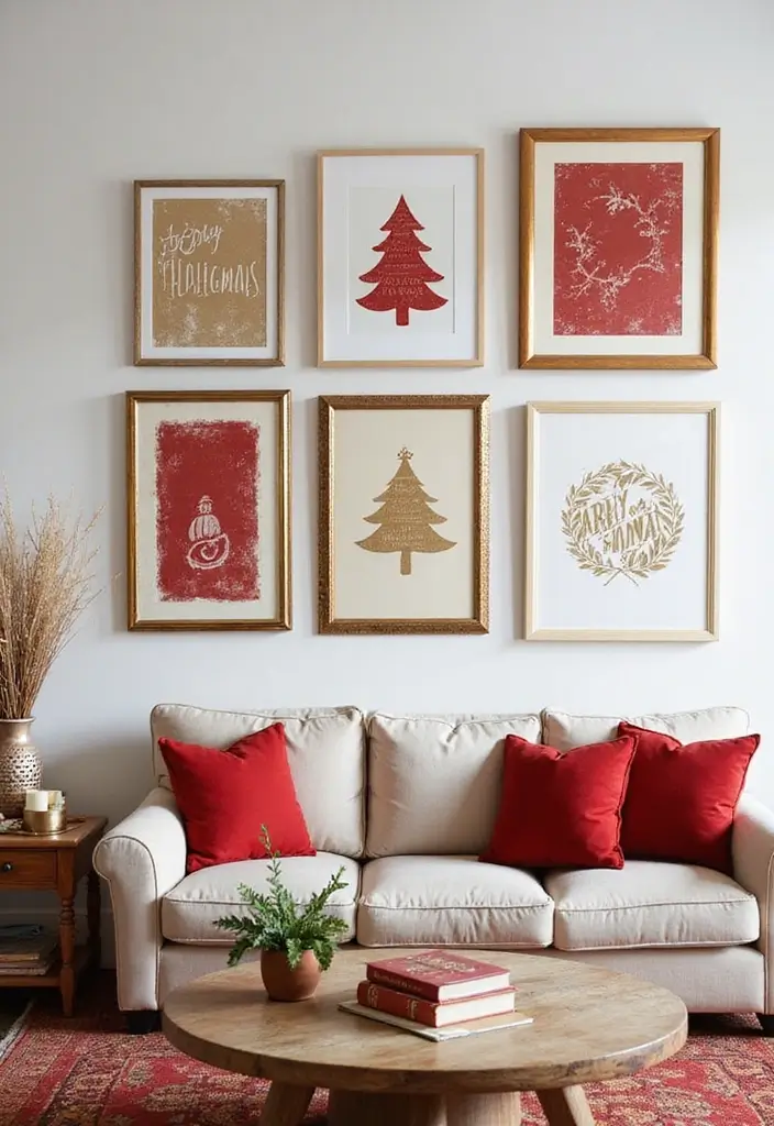 25 Stunning Christmas Decor Ideas for Your Living Room in Gold and Red (You Won't Believe #12!) - 5. Festive Wall Art