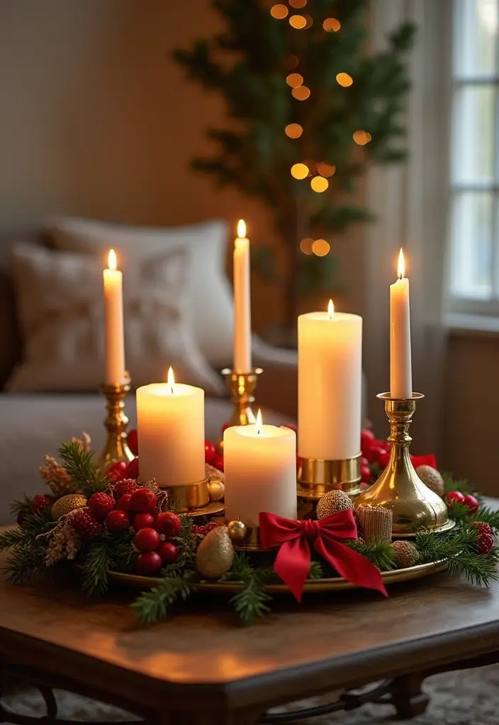 25 Stunning Christmas Decor Ideas for Your Living Room in Gold and Red (You Won't Believe #12!) - 6. Gold Accented Candle Holders