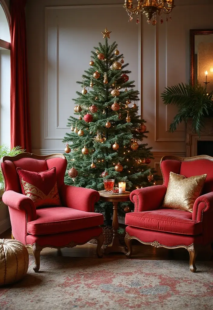 25 Stunning Christmas Decor Ideas for Your Living Room in Gold and Red (You Won't Believe #12!) - 8. Red and Gold Accent Chairs