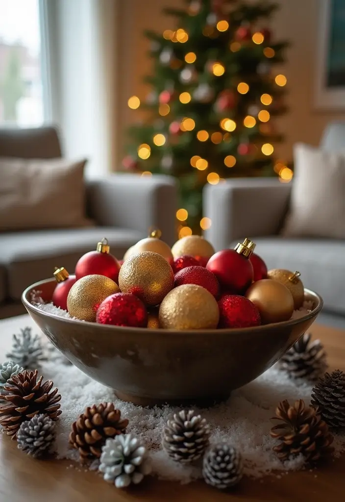 25 Stunning Christmas Decor Ideas for Your Living Room in Gold and Red (You Won't Believe #12!) - 9. Gold and Red Ornaments Display