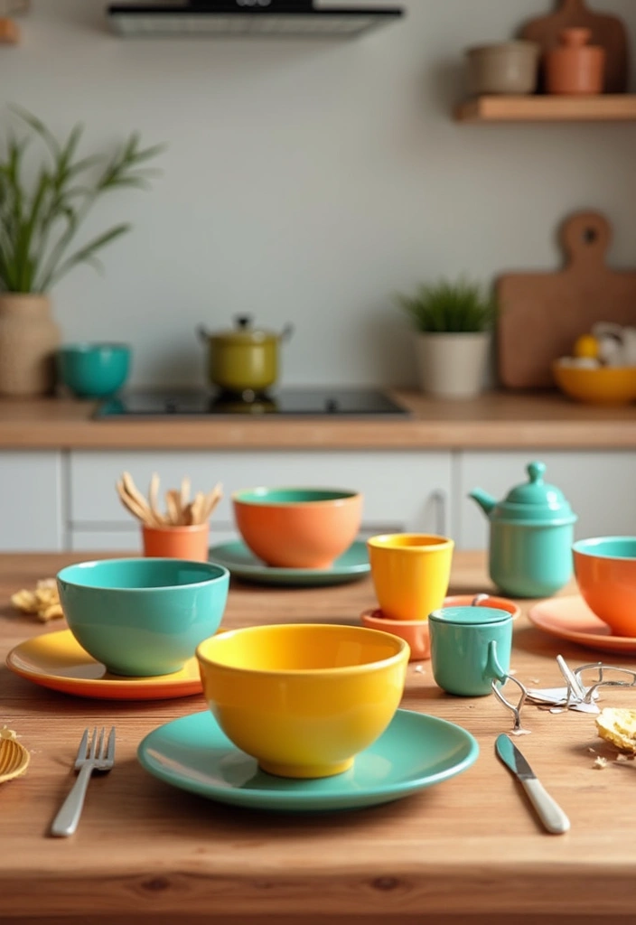 25 Stunning Kitchen Table Centerpiece Ideas That Will Leave Your Guests Speechless! - 19. Colorful Tableware