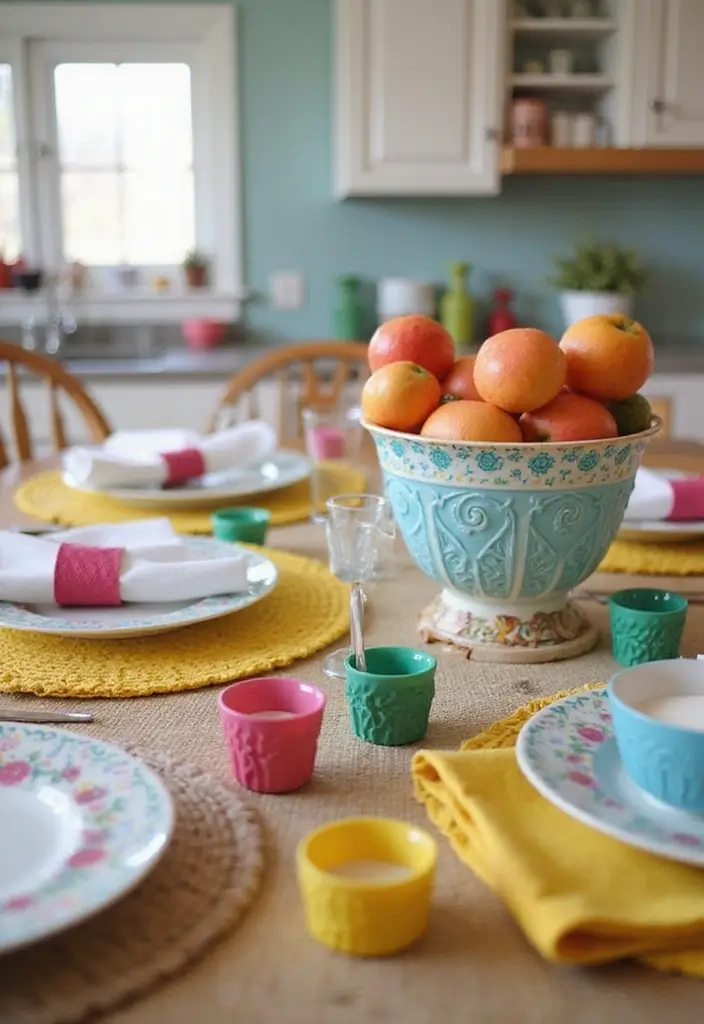 25 Stunning Kitchen Table Centerpiece Ideas That Will Leave Your Guests Speechless! - 23. Color Pop with Accessories