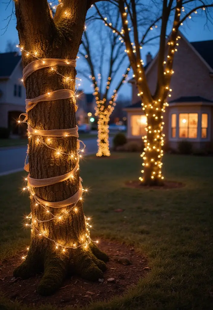 25 Stunning Outdoor Christmas Decor Ideas That Will Make Your Neighbors Jealous! - 12. Twinkling Tree Trunks