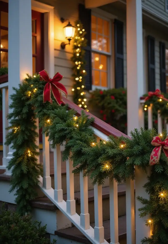 25 Stunning Outdoor Christmas Decor Ideas That Will Make Your Neighbors Jealous! - 14. Garland-Wrapped Railings