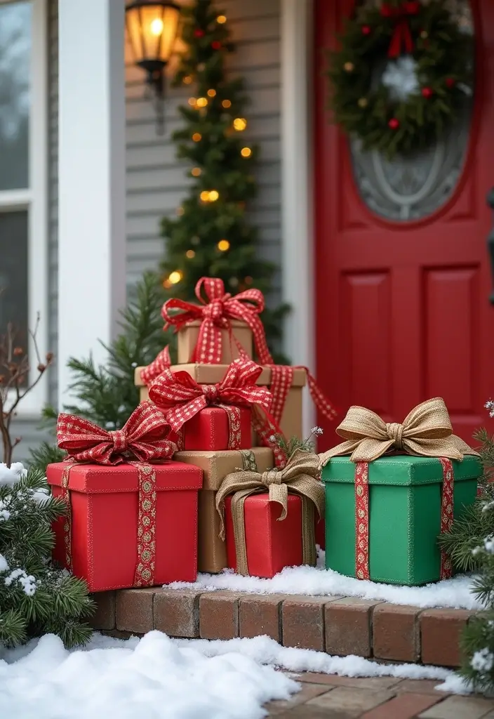 25 Stunning Outdoor Christmas Decor Ideas That Will Make Your Neighbors Jealous! - 21. Christmas Gifts Display