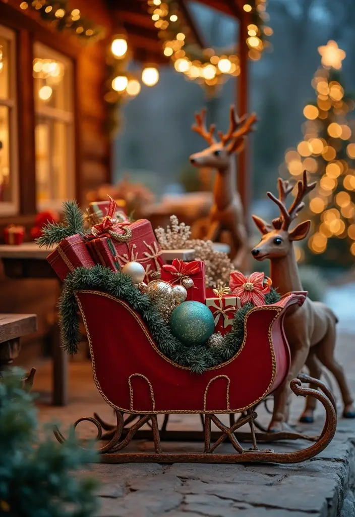 25 Stunning Outdoor Christmas Decor Ideas That Will Make Your Neighbors Jealous! - 8. Sleigh and Reindeer Decor