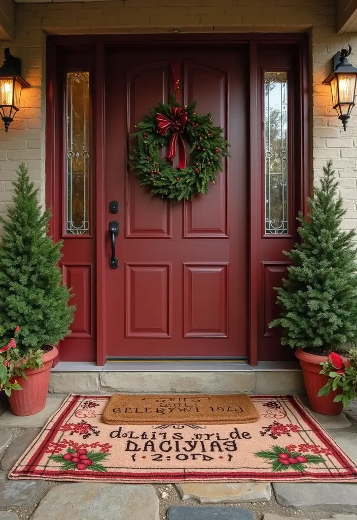25 Stunning Outdoor Christmas Decor Ideas That Will Make Your Neighbors Jealous! - 9. Holiday Themed Door Mats