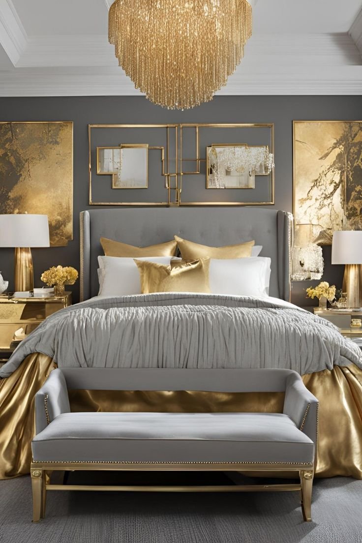 21 Jaw-Dropping Bedroom Transformations Under $200 (You Won't Believe #15!) - 15. Shocking Glam with Metallics! 1